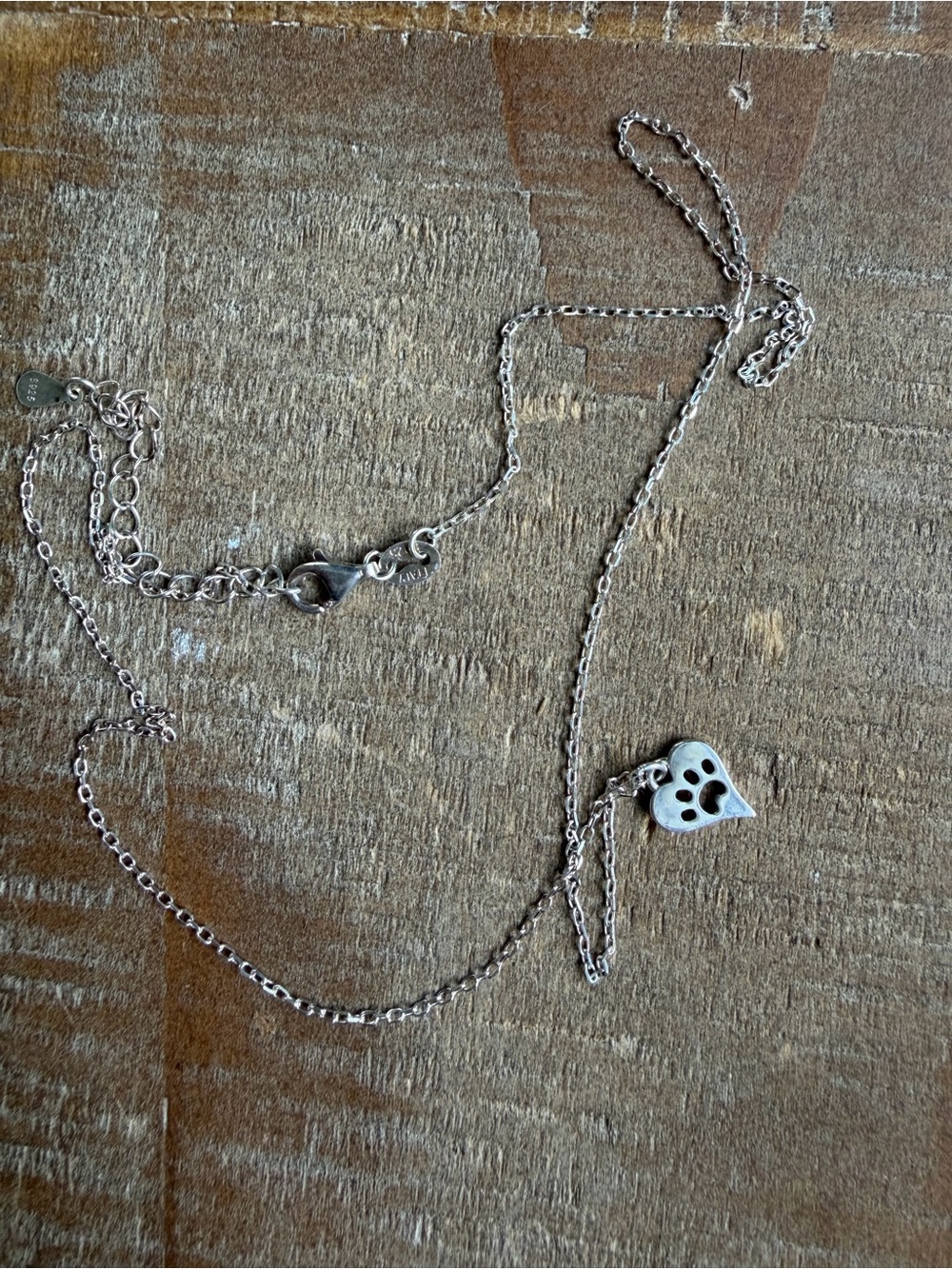 Sterling Silver Heart Pendant Necklace with Paw Cutout - Silver